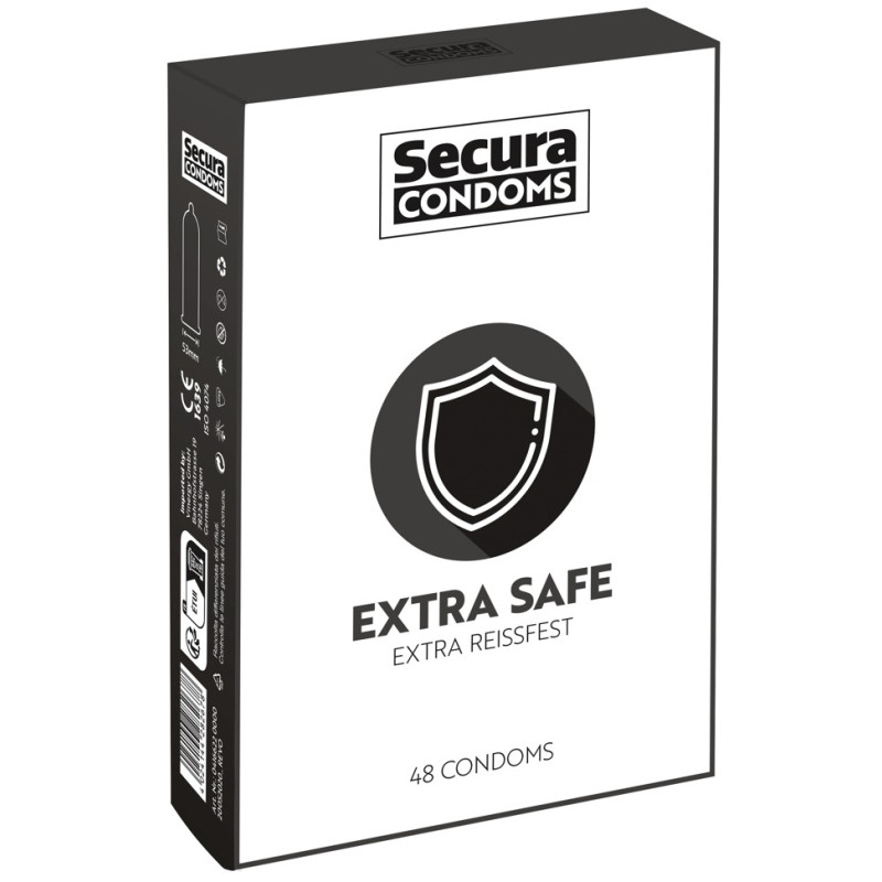 Secura Condoms Préservatifs épais en latex Extra Safe 53mm x48
